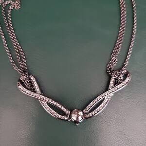 Vintage Givenchy Sleek Black Necklace Triple Chain with Clear Rhinestones READ